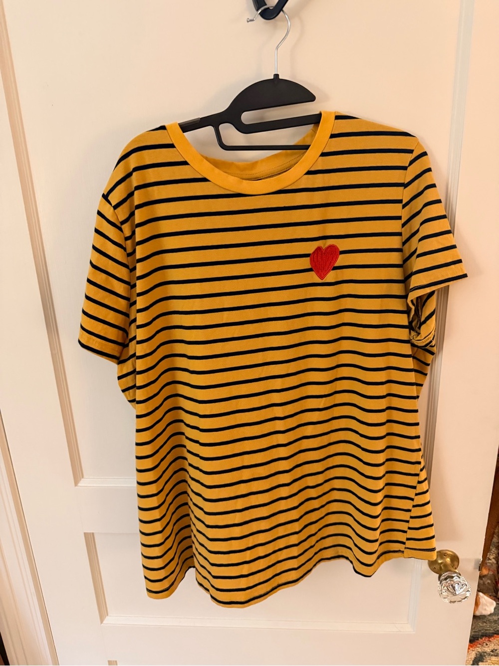 SHEIN Yellow and Black Striped Curve Tee